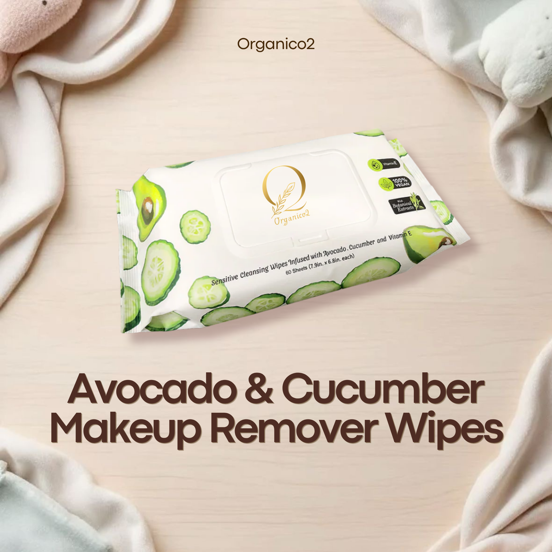 Makeup Wipes 60 sheets - Avocado and Cucumber