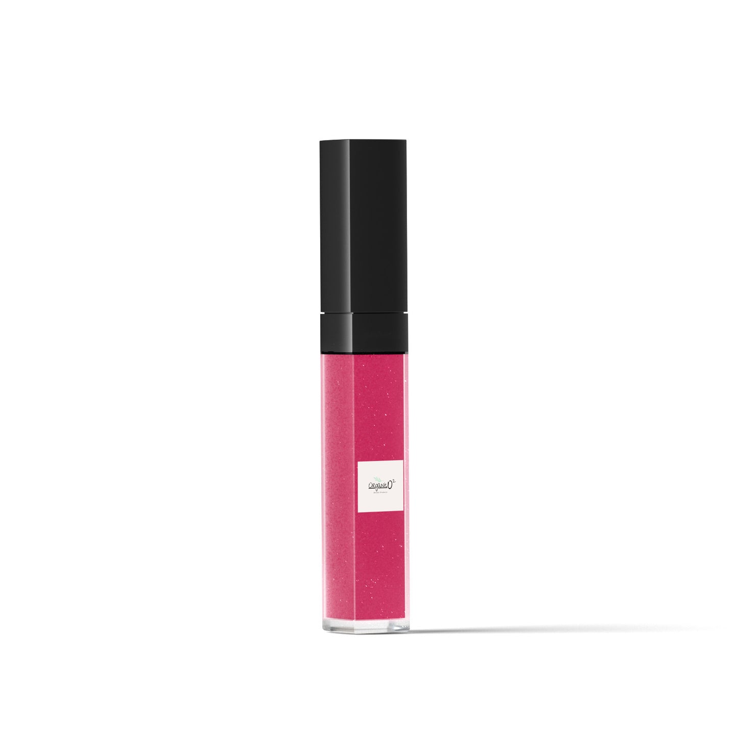 My Store pink organic lip gloss with black cap in clear tube for smooth shiny lips
