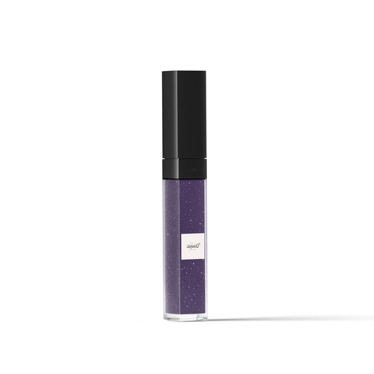 My Store organic lip gloss in a purple shade with black cap and glitter particles