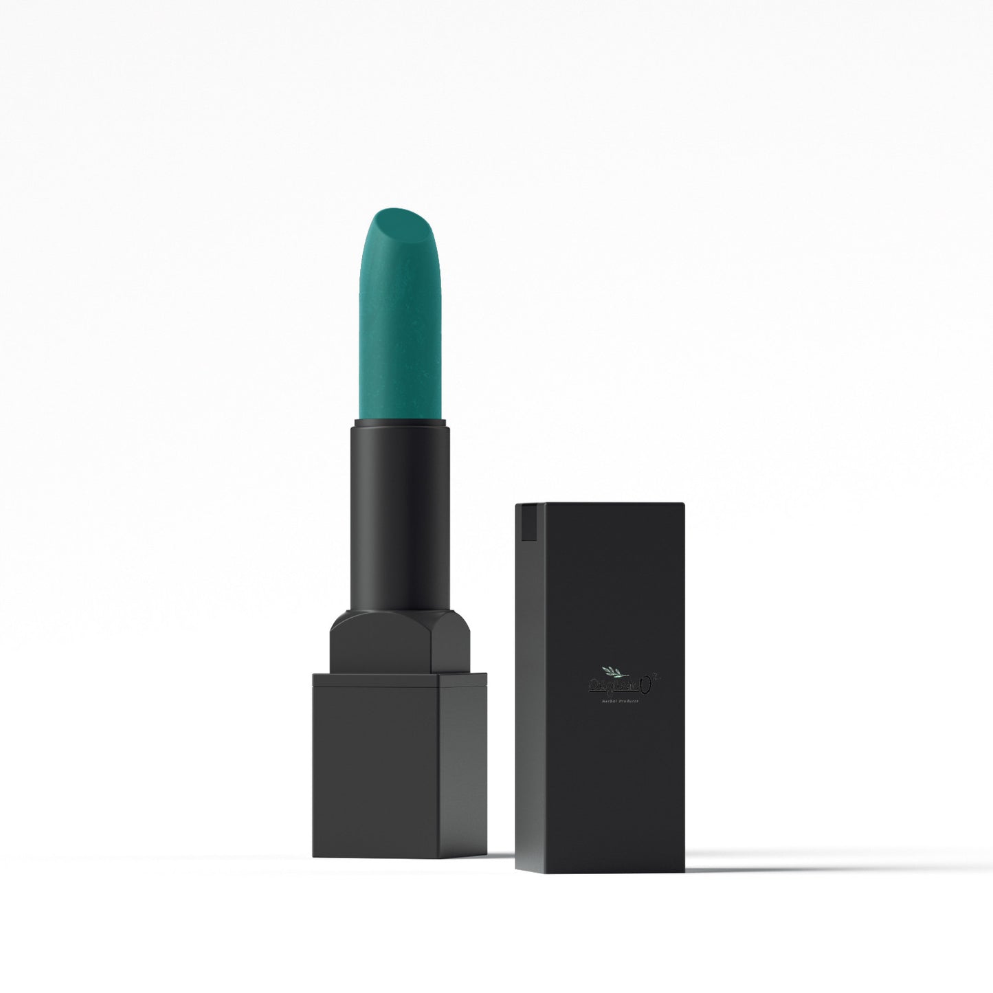 Matte lipstick in a teal shade with black case, labeled as organic purple lipstick from My Store