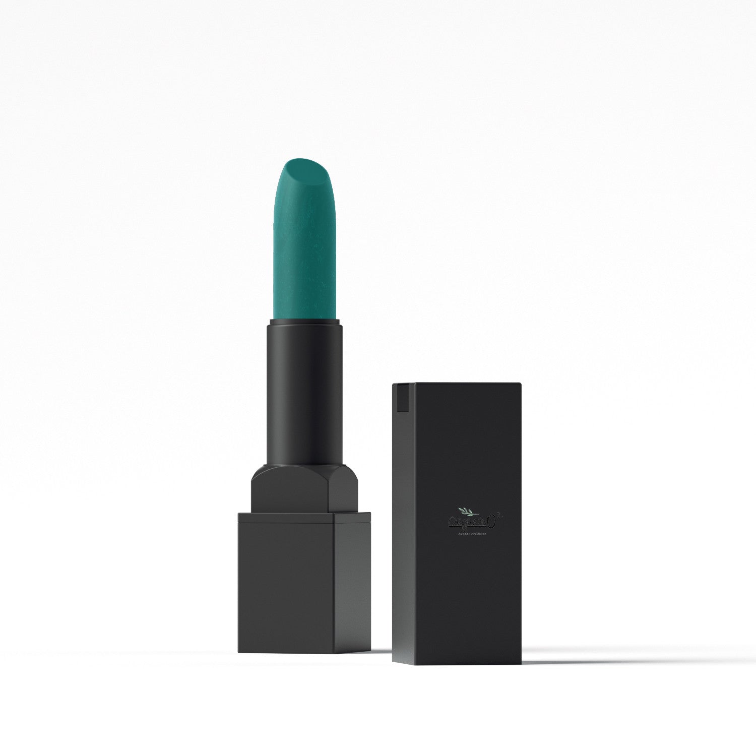 Matte lipstick in a teal shade with black case, labeled as organic purple lipstick from My Store